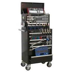 Sealey APCOMBOBBTK58 15 Drawer Topchest & Rollcab Combination With 147 Piece Tool Kit (Black)
