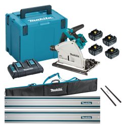 Makita DSP600 18V 165mm Plunge Saw & 2 X 1.5m Guide Rails (4 X 5.0Ah Batteries) In MakPac