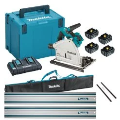 Makita DSP600 18V 165mm Plunge Saw & 2 X 1.5m Guide Rails (4 X 5.0Ah Batteries) In MakPac