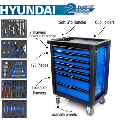 Hyundai HYTC9006 Castor Mounted Roller Tool Chest Cabinet 7 Drawer (175 Piece)